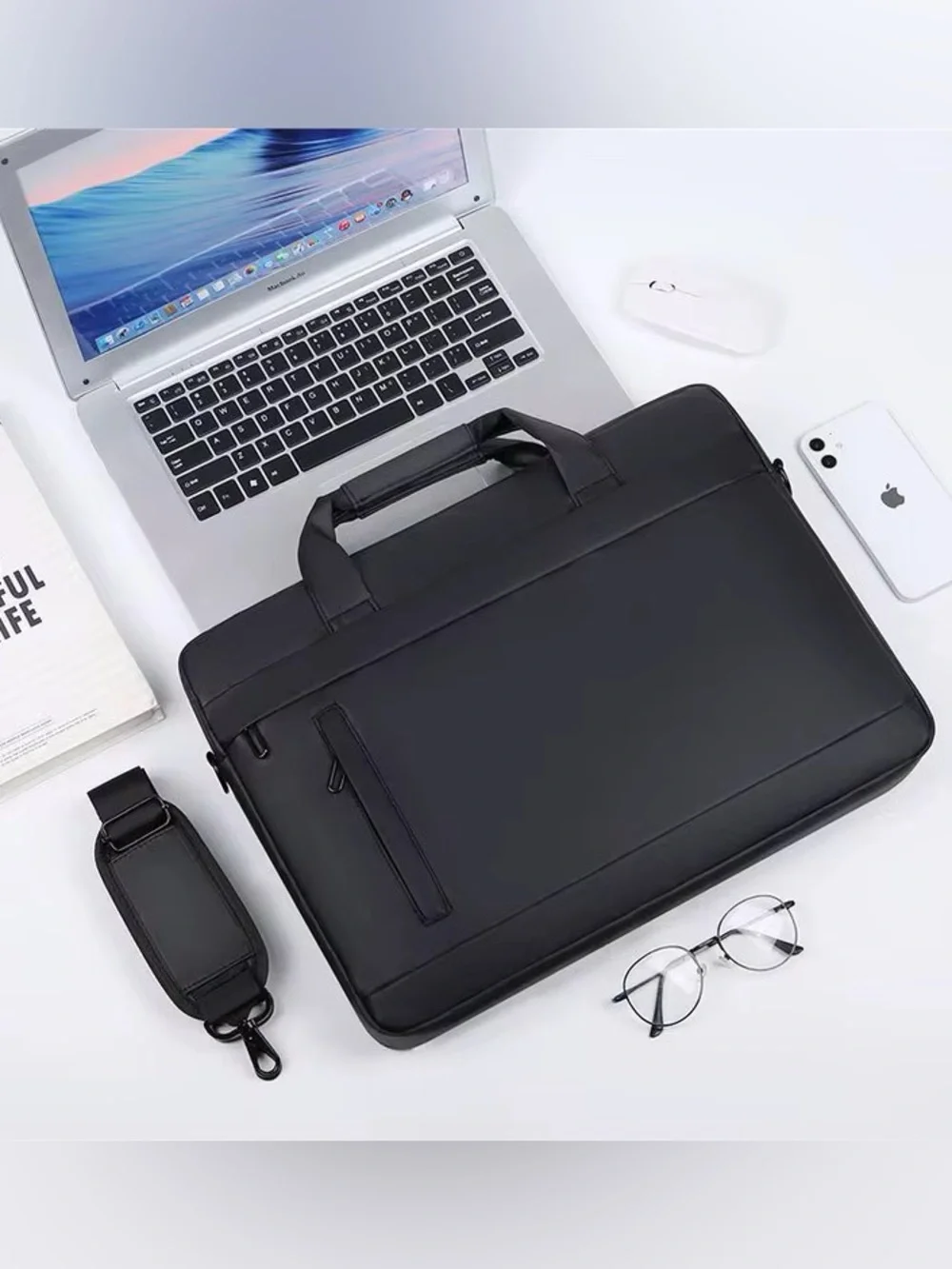 Men's Professional Grey Lap Top Briefcase Bag with Shoulder Strap